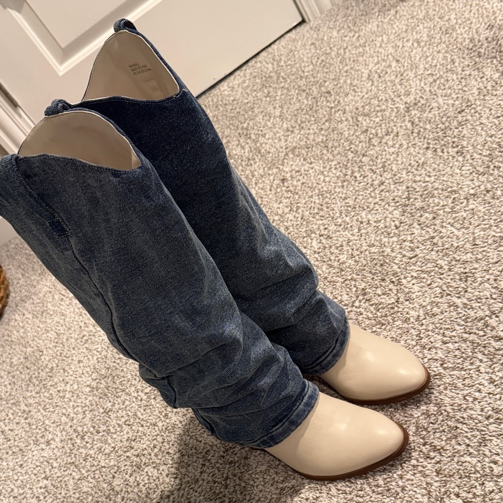 Forever 21 Denim Slouchy Knee-High Boots